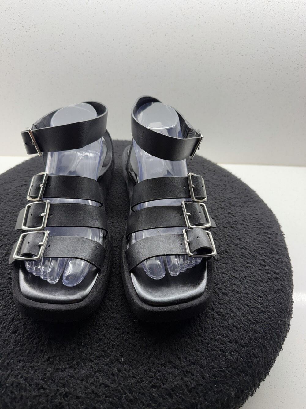 Zara Black Buckle Strappy Platform Sandals Women’s EU 39 US 8 Faux Leather
